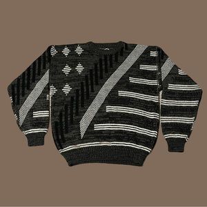 Vintage 90s Gray Black and White Crewneck Sweater